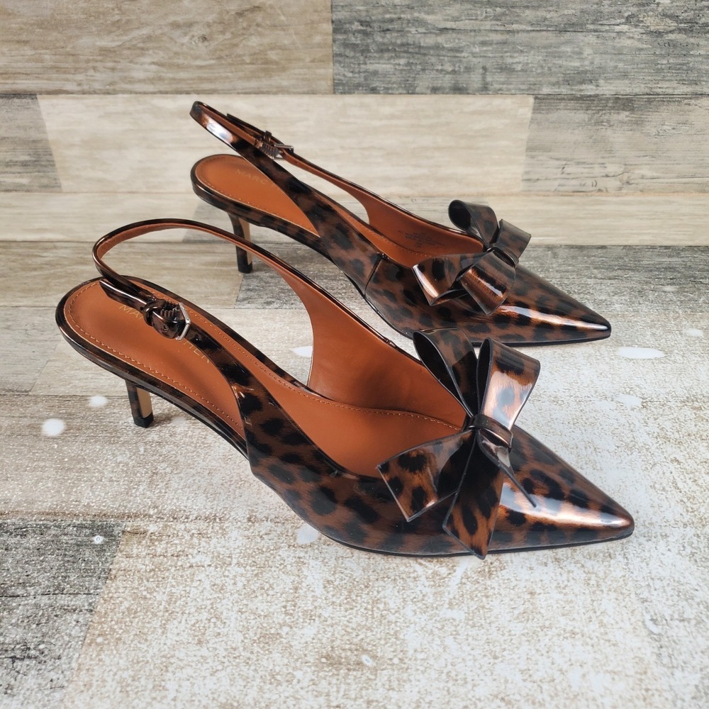 Marc Fisher Allon Womens Pumps Sz 9 M Leopard Patent Bow Slingback Pointed Heels - Picture 1 of 9